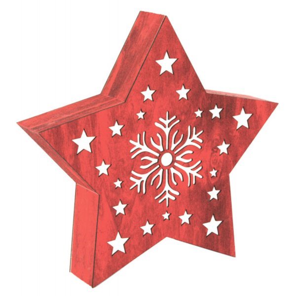 Χριστουγεννιάτικο Ξύλινο Διακοσμητικό Αστέρι "Merry Christmas" και LED, Κόκκινο (34cm)